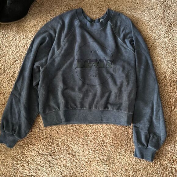 Upcycled Small Oversized Crop Levi's Crew Neck Sweater - Picture 1 of 4